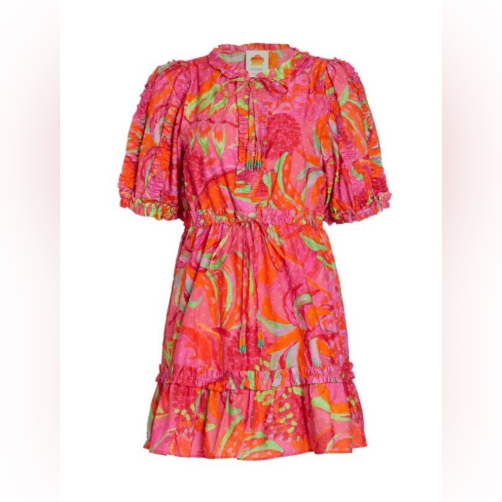 FARM Rio Fruit Brush Mini Dress | size medium| pink floral pattern